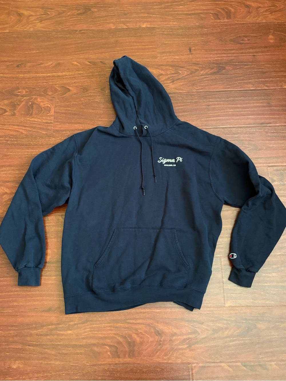 Champion Navy frat "Sigma Pi" Hooded Sweatshirt